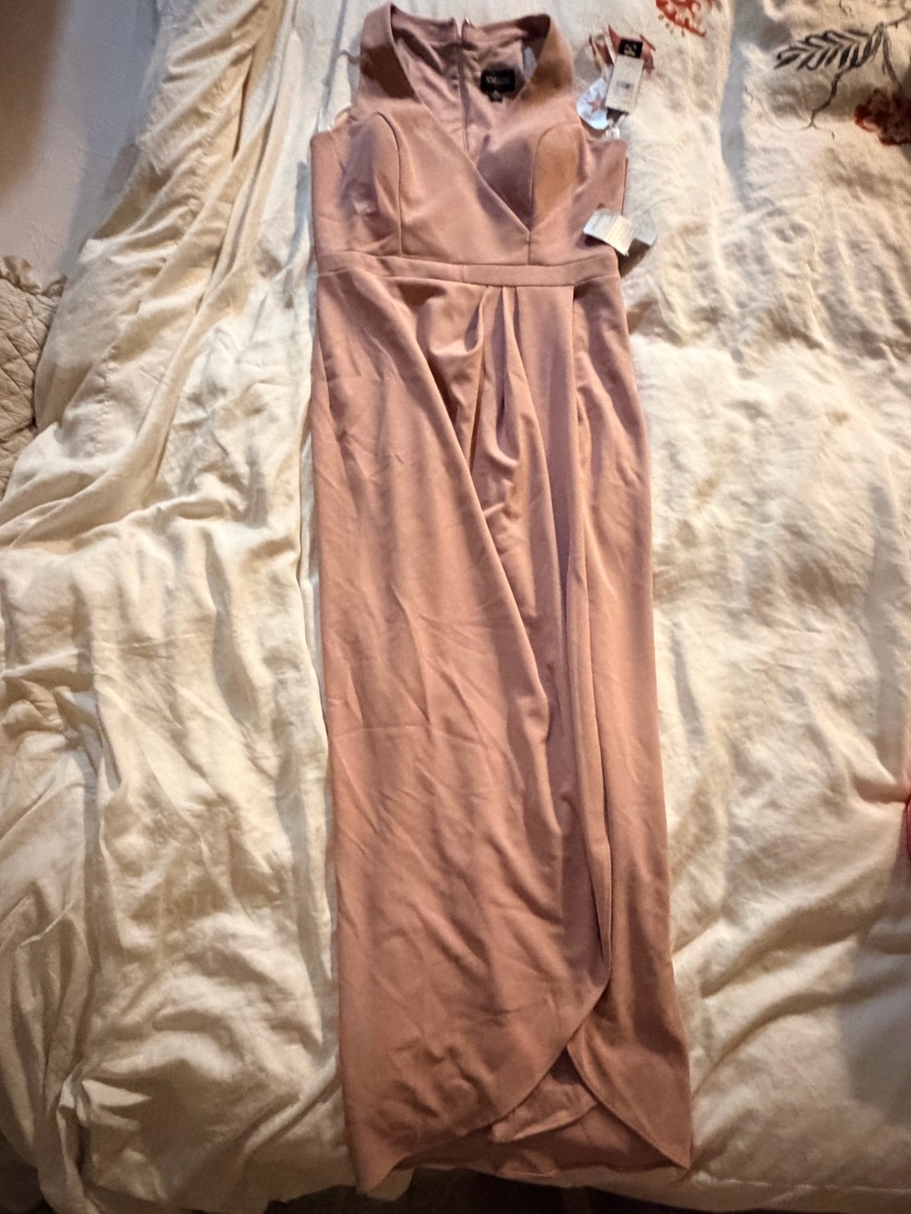 Xscape Dusty Mauve Sleeveless Wrap-Front Wedding Gown